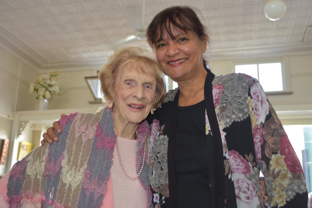 Joie De Vivre owner Deeny Kohler-Caporale (right) threw an early 100th birthday cabaret for Florence Slattery yesterday. Photo Jayden Brown / Warwick Daily News
